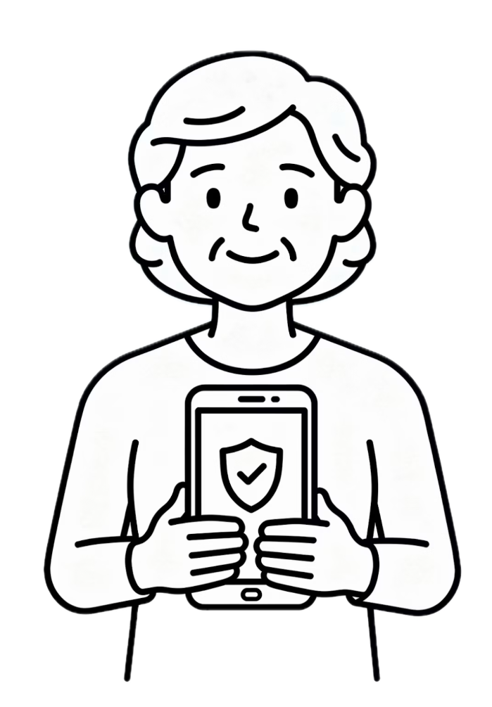 Osoba starsza z telefonem chronionym przez iCallU